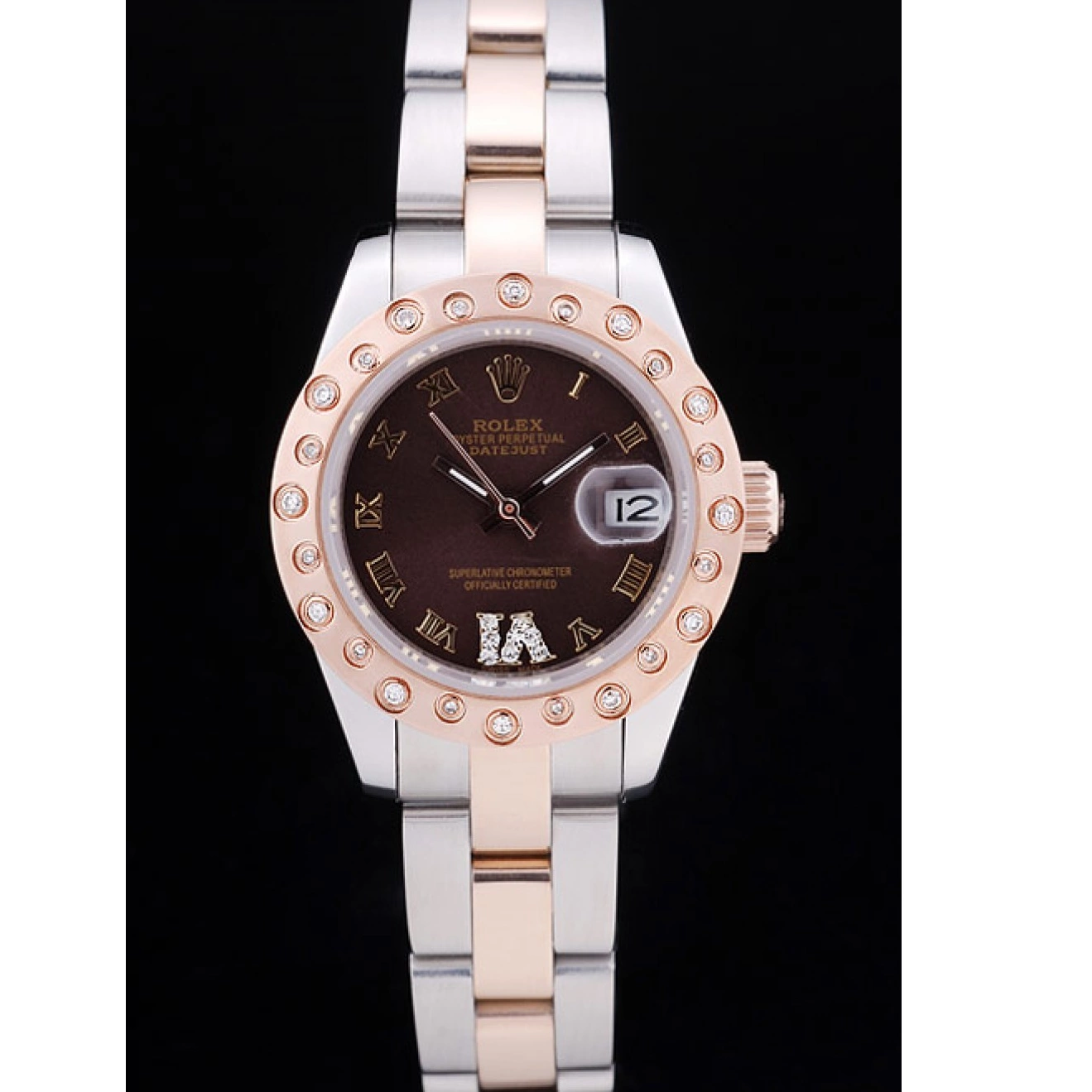 MiroTime 0809 Rolex Datejust Diamonds Rose Gold Polished Bezel Brown Dial 7475